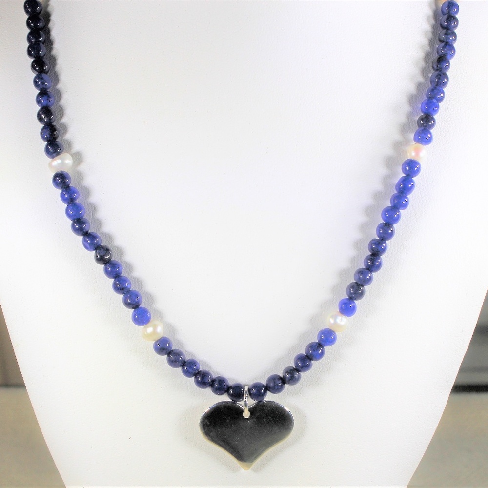 Natural blue sapphire necklace with silver heart